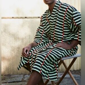 Marimekko Ikea Bastua Kimono Neon Yellow stripes unisex L lounge summer robe